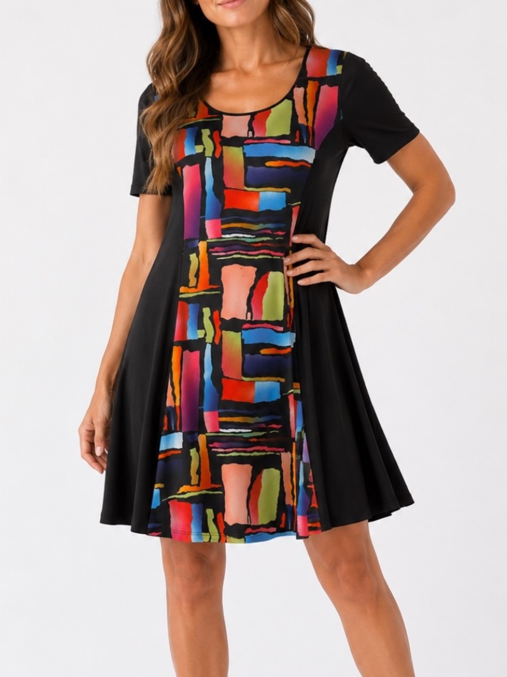Gitane Swing Dress Womens Size Large Multicolor Stretch Slinky Art to Wear